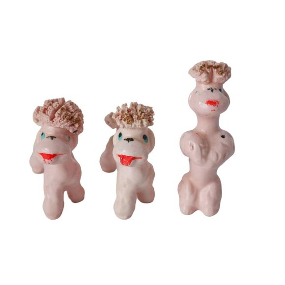 Vintage Spaghetti Pink Poodle with 3 Baby Poodles Figurine 1950's Japan - Picture 3 of 5